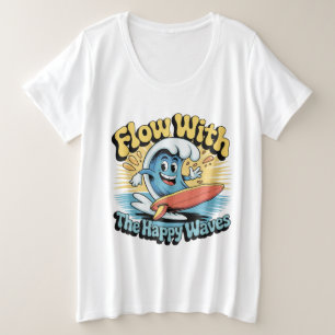Camiseta Plus Size Flua Com As Ondas Felizes Vibrações Retro De Surf