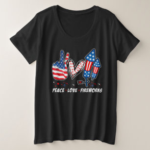 Camiseta Plus Size FOGOS PEACE LOVE 4 de julho de Celebração