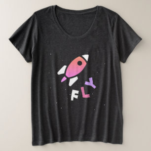 Camiseta Plus Size Foguete - Roxo e RosaAbstract Pop Art. FLY!