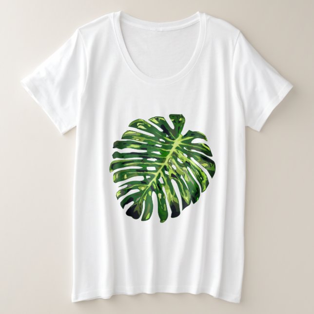 Camiseta Plus Size Folha de Monstera Tropical (Frente do Design)