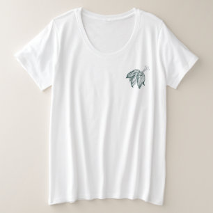 Camiseta Plus Size folhas de monstera verde-escura e lírios contorno