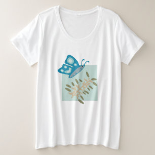 Camiseta Plus Size Forma Abstrato moderna com T-Shirt Blue Butterfly