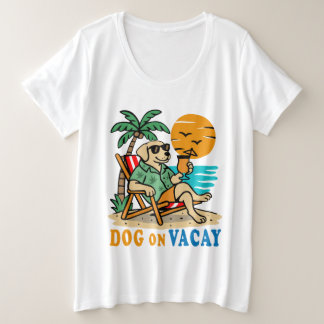 Camiseta Plus Size Funny Dog on Vacation T-Shirt | Cute Summer
