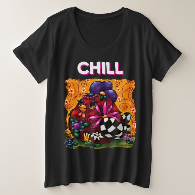 Camiseta Plus Size Galinha Chocante Chunky Floral Whimsical (Frente do Design)