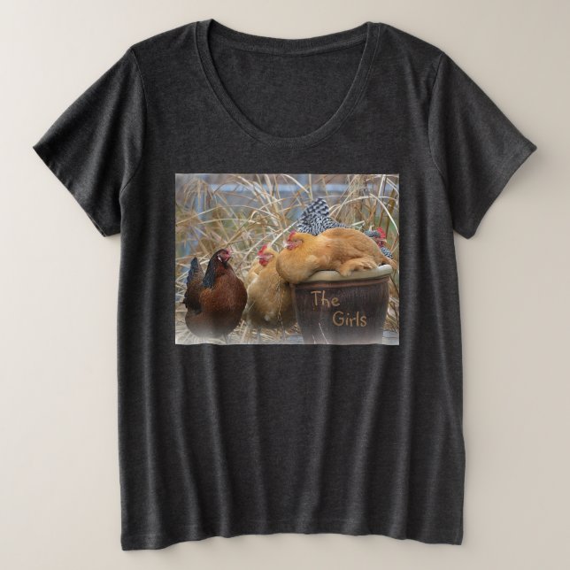 Camiseta Plus Size Galinhas da embreagem do café (Frente do Design)