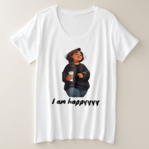 Camiseta Plus Size Garota Chubby, estou feliz