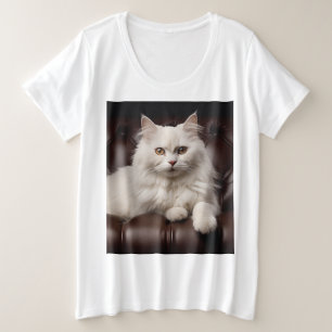 Camiseta Plus Size Gato branco majestoso