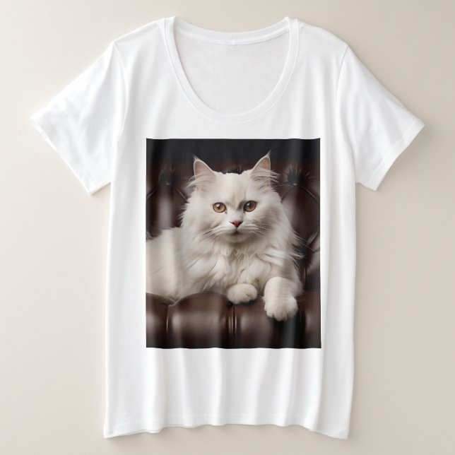 Camiseta Plus Size Gato branco majestoso (Frente do Design)