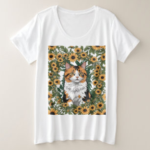 Camiseta Plus Size Gato Calico de Maryland e Flores de Susan de Olhos