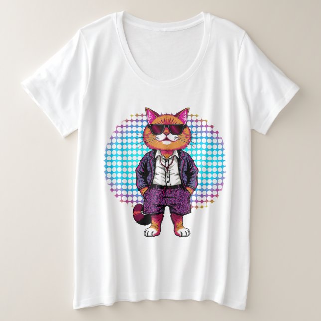 Camiseta Plus Size Gato de festa em óculos de sol - Disco (Frente do Design)