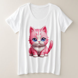 Camiseta Plus Size Gato de Gatinho Rosa Gelado