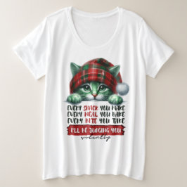 Camiseta Plus Size Gato De Natal Engraçado Julgando Você Silenciosame