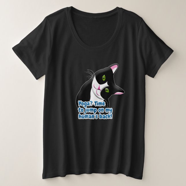 Camiseta Plus Size Gato de Yoga Engraçado (Frente do Design)