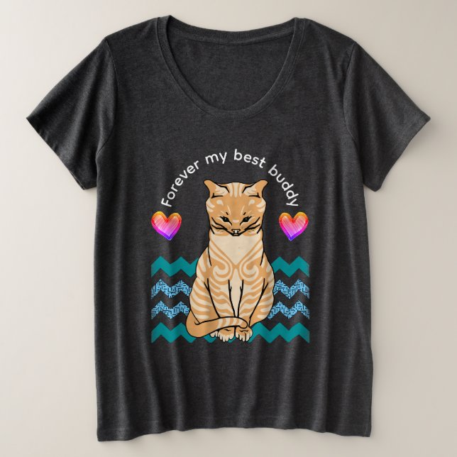 Camiseta Plus Size gato engraçado (Frente do Design)