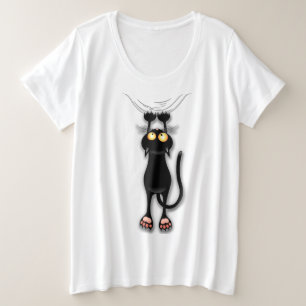 Camiseta Plus Size Gato engraçado Personagem arranhando Tecido