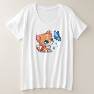 Camiseta Plus Size Gato/gato e borboleta lindos