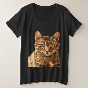 Camiseta Plus Size Gato Gelado De Tabby Com Olhos Negros Estimulantes