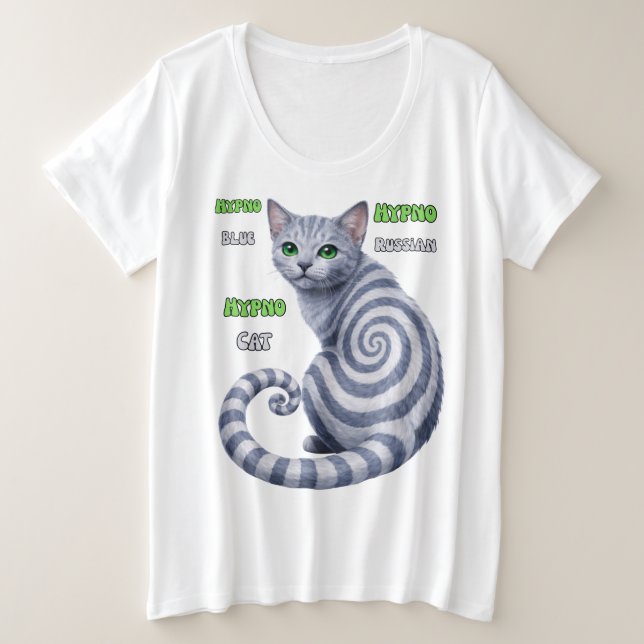 Camiseta Plus Size Gato Hipno Azul Russo (Frente do Design)