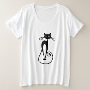 Camiseta Plus Size Gato preto branco e magro