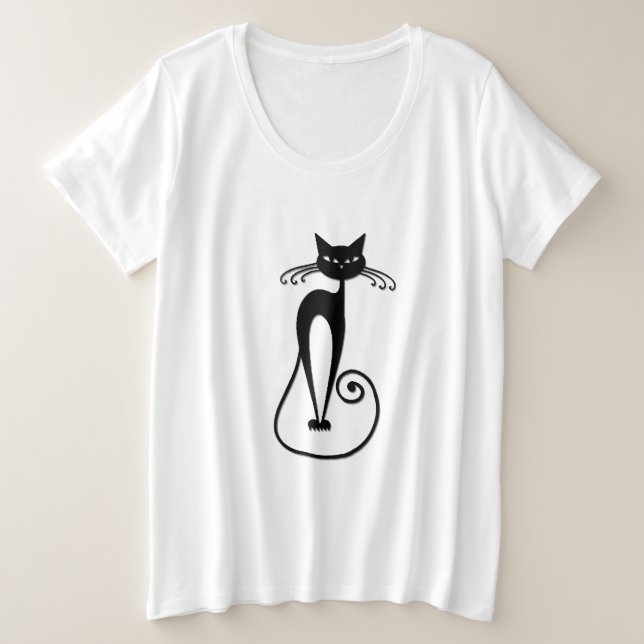 Camiseta Plus Size Gato preto branco e magro (Frente do Design)