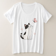 Gato Preto e Branco Fofo com Borboleta Rosa 