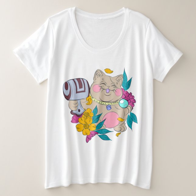 Camiseta Plus Size gato sortudo (Frente do Design)