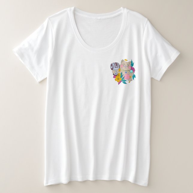 Camiseta Plus Size gato sortudo (Frente do Design)