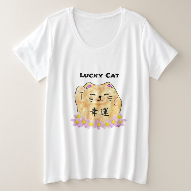 Camiseta Plus Size Gato Sortudo (Maneki Neko) (Frente do Design)
