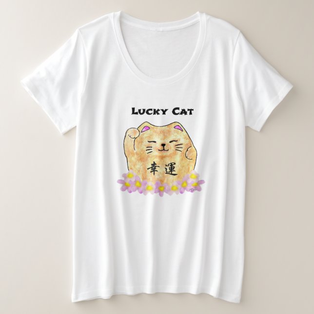 Camiseta Plus Size Gato Sortudo (Maneki Neko) (Frente do Design)
