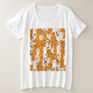 Camiseta Plus Size Gatos brancos e gengibres padrão olhos verdes olho