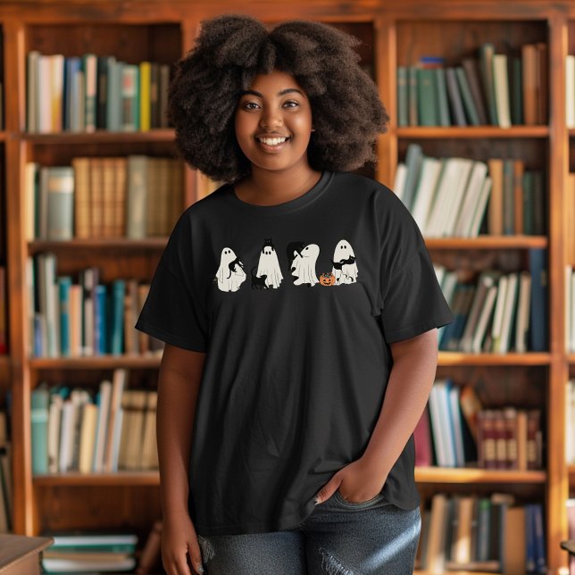 Camiseta Plus Size Gatos Fantasmas Engraçados (Criador carregado)