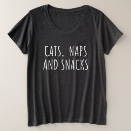Camiseta Plus Size Gatos, Naps e Snacks | Engraçado Gato Lover