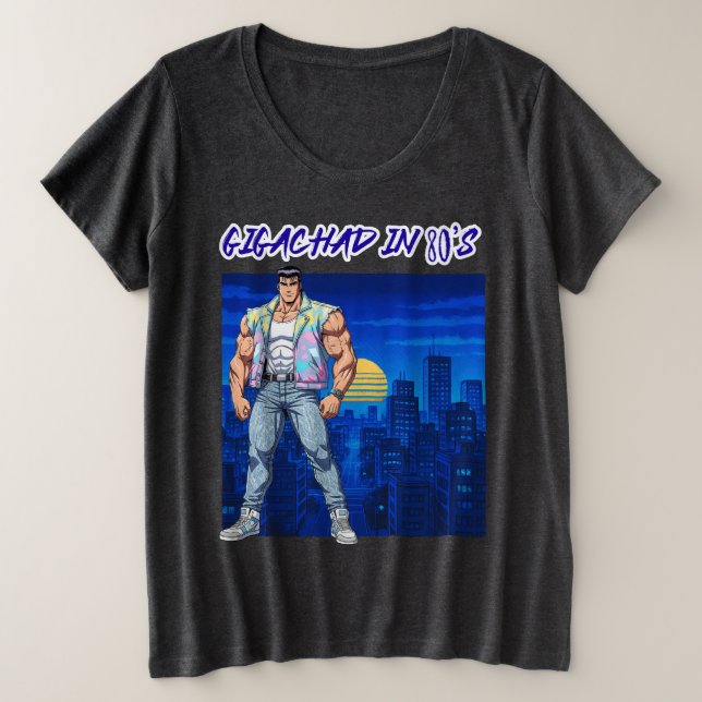 CAMISETA PLUS SIZE GIGACHAD EM 80S (Frente do Design)