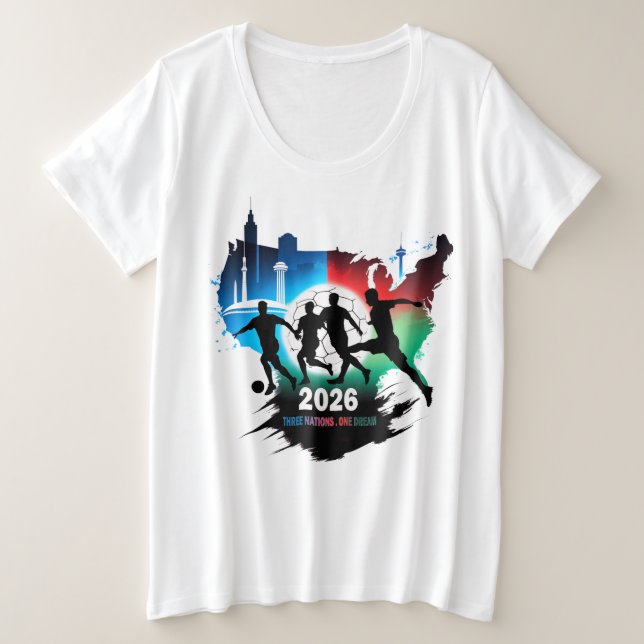 Camiseta Plus Size Global Soccer 2026 Three Nations. One Dream.  (Frente do Design)
