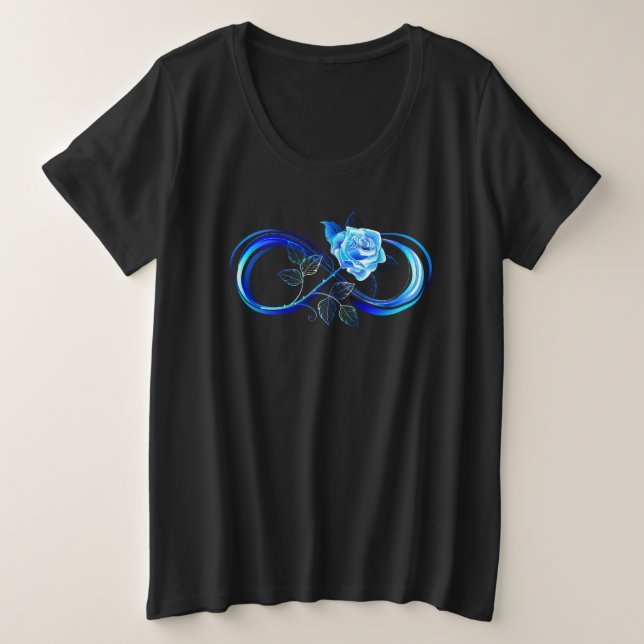 Camiseta Plus Size Glowing infinity with blue rose (Frente do Design)