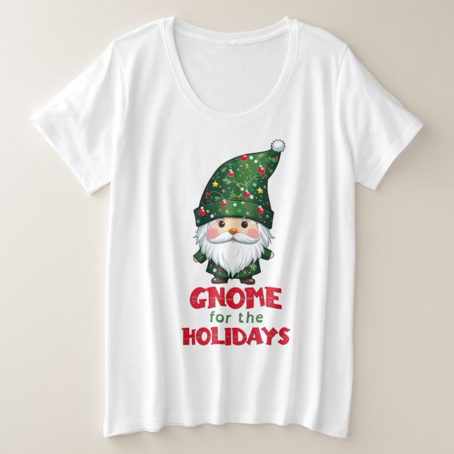 Camiseta Plus Size Gnomo Para Os Feriados Feliz E Adorável Natal (Frente do Design)