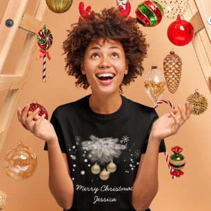 Camiseta Plus Size Gold Balls, Silver Pine and Snowflakes Christmas