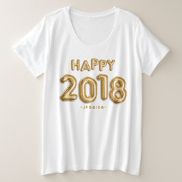Camiseta Plus Size Gold Foil Balloons Happy 2018 Personalizado