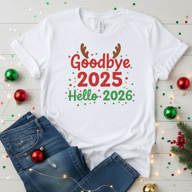 Camiseta Plus Size  🎄 Goodbye 2025 Hello 2026 T-Shirt  (Criador carregado)