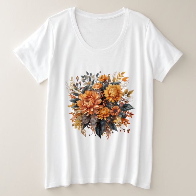 Camiseta Plus Size Gorgeed Fall Floral (Frente do Design)