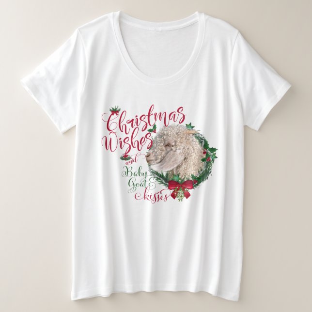 Camiseta Plus Size GOTA | O Natal Deseja O Bebê-Cabra Angora (Frente do Design)