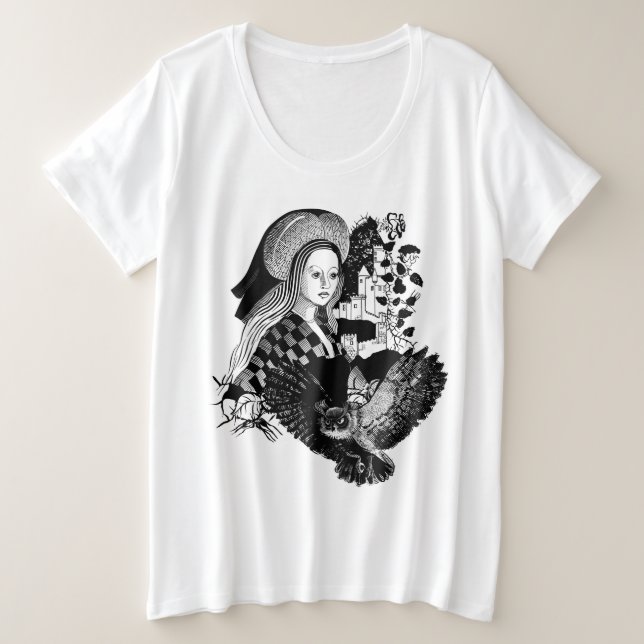 Camiseta Plus Size Gothic Night Owl and woman (Frente do Design)