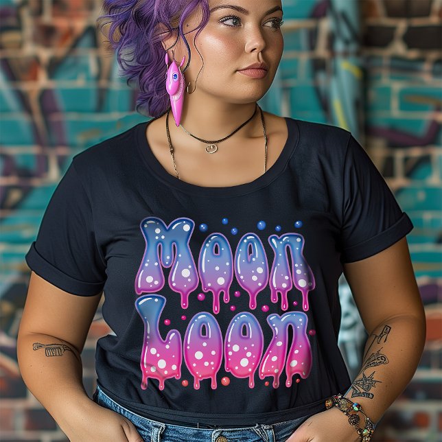Camiseta Plus Size Gótico rosa púrpura da Lua Celestial 70s (Criador carregado)