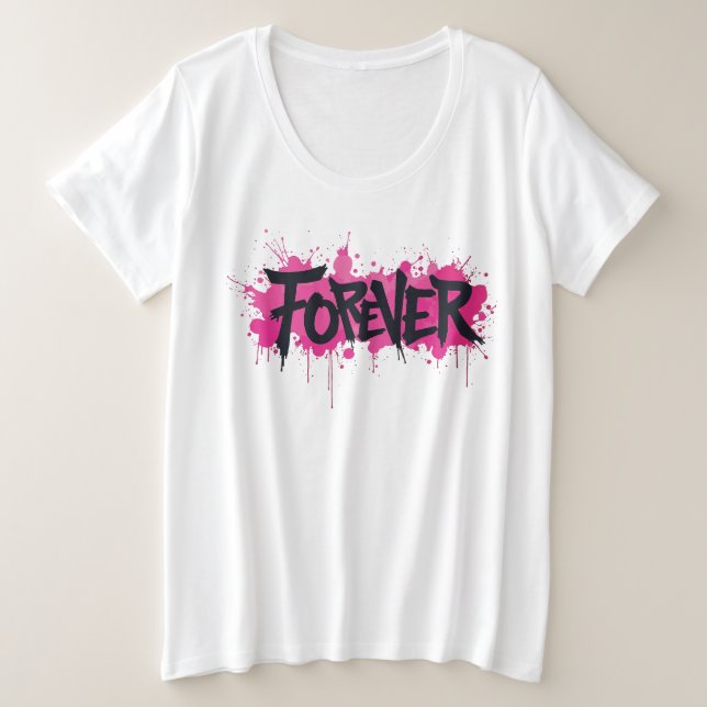 Camiseta Plus Size Grafite rosa quente "FOREVER" (Frente do Design)