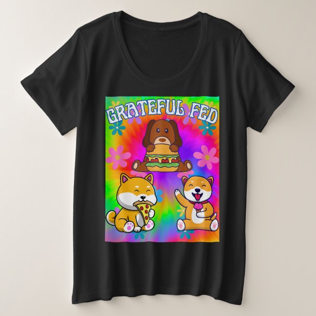 Camiseta Plus Size "Grateful Fed" 80 Cachorro Engraçado feminino (Frente do Design)