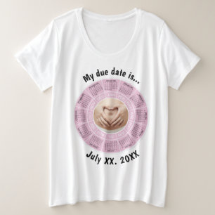 Camiseta Plus Size Gravidez Data de Vencimento Cor-de-Rosa Mais Taman