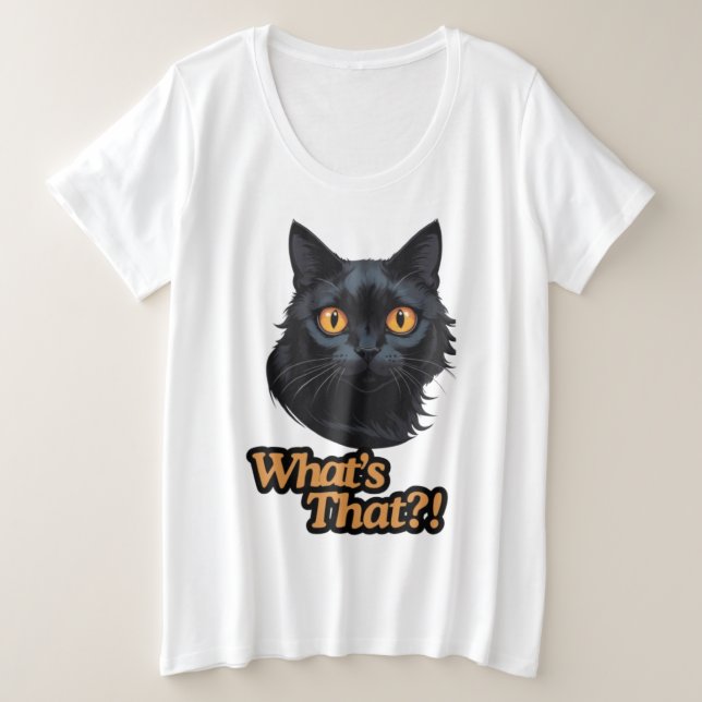Camiseta Plus Size Greve de Curiosidade: Arte Surpresa de Gatos Preto (Frente do Design)