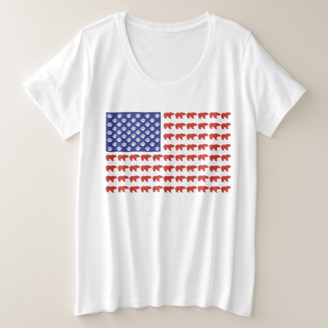 Camiseta Plus Size Grizzly Bear USA Flag (Frente do Design)