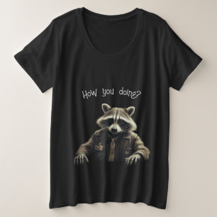 Camiseta Plus Size Guaxinim antropomórfico em colete de motoqueiro