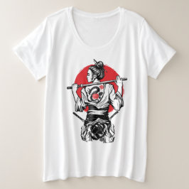 Camiseta Plus Size Guerreira Samurai Feminina – Tatuagem de Rosa de D